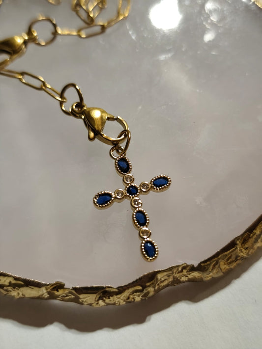 “Celeste” – Collana Trasformabile con Croce Blu Zaffiro